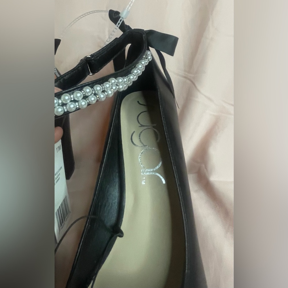 Sugar Women's High Heel Pointed Toe Block Pearl Bead Strap Bow On Back Sz11 NWT - Picture 5 of 7